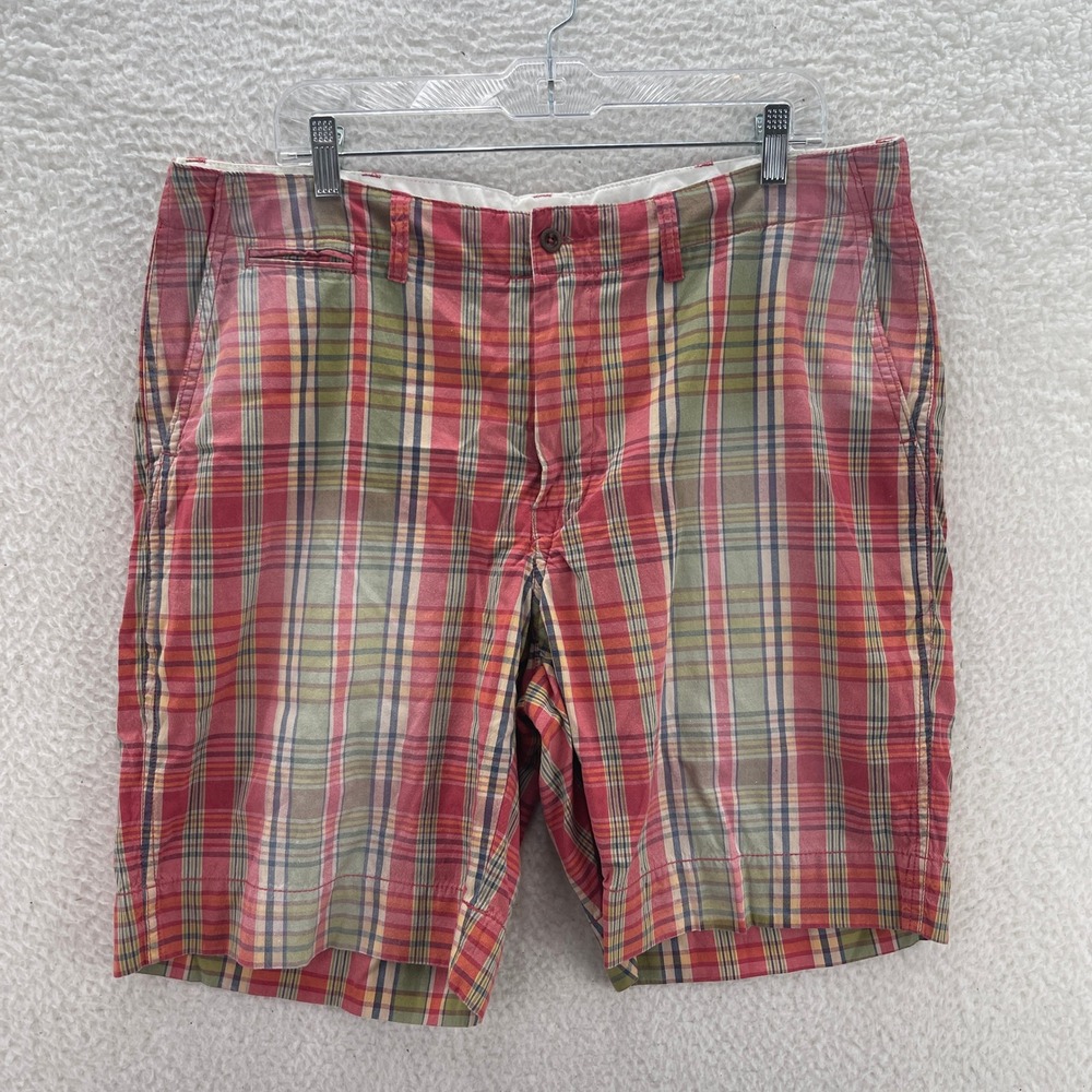 Vintage Polo Ralph Lauren Shorts Mens 38 Red Green Plaid 90s Faded Preppy Summer